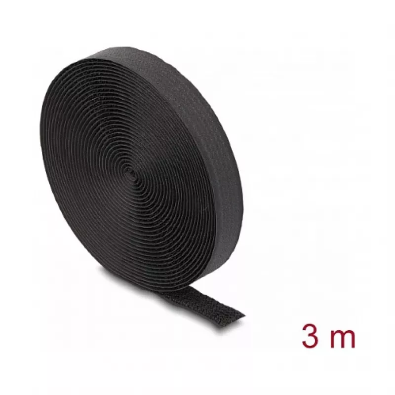 DeLOCK klittenband 3 m x 20 mm zwart nylon