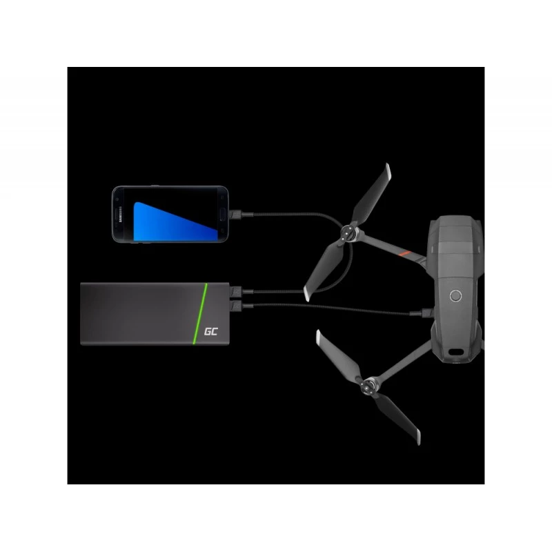 USB 2.0-kabel Green Cell KABGC20 — USB A naar Micro-USB B, 1,2 m, zwart