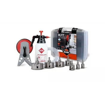 Borenset RUBI Easy Gres Plus Kit — 7 stuks diamantboren, 27 mm lengte, voor porselein, met transportkoffer