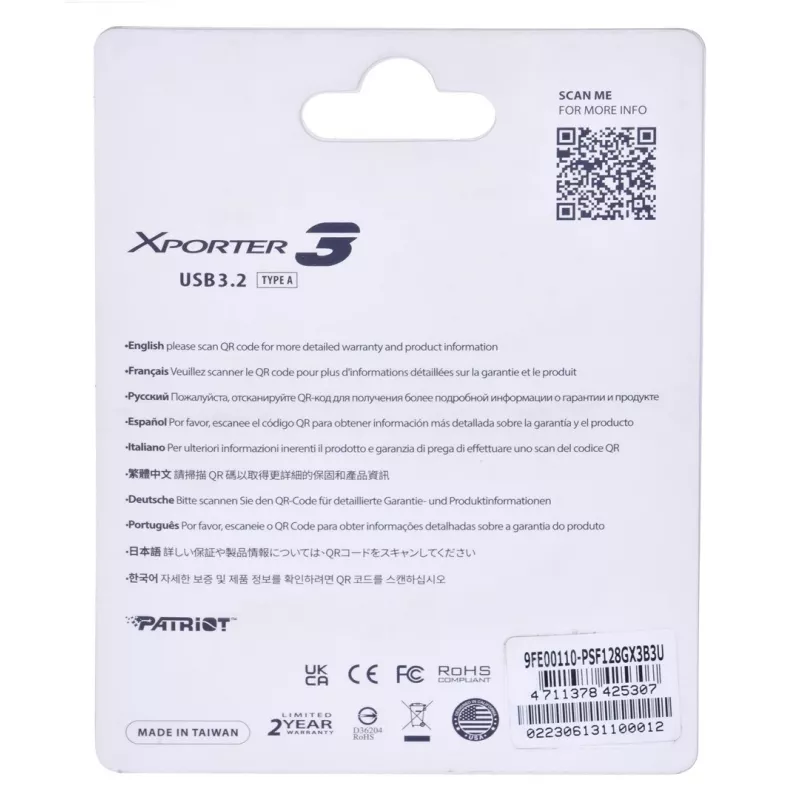 USB-flashdrive PATRIOT Xporter 128 GB USB Type-A 3.2 Gen 1 (80 MB/s) slider zwart