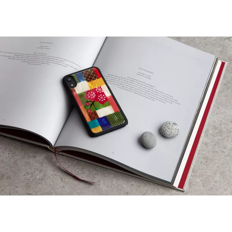 Telefoonhoesje iKins voor iPhone XR — kersenbloesempatroon, zwart