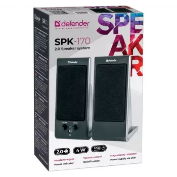 Desktop-/plankluidspreker DEFENDER SPK-170 2.0, 4 W RMS, bekabeld USB 5 V, 3,5 mm, zwart