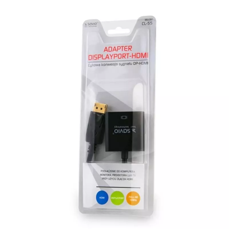 Savio CL-55 videokabel-adapter 0.2 m DisplayPort HDMI Type A (standaard) zwart