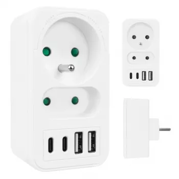 Power splitter MACLEAN MCE249 F/W – 2x stopcontacten (16A + 6A) en 4x USB (2x A, 2x C PD 20W)