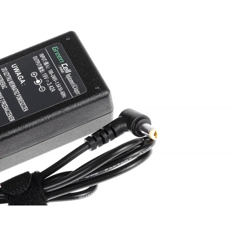 Voeding Green Cell AD01P — 60 W, 19 V 3,42 A, laptopvoeding voor binnen, zwart