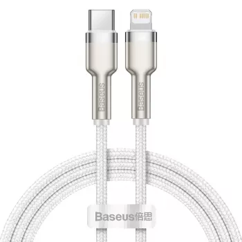 USB-C naar Lightning kabel Baseus Cafule 1 m, 20 W, zinkbehuizing, wit
