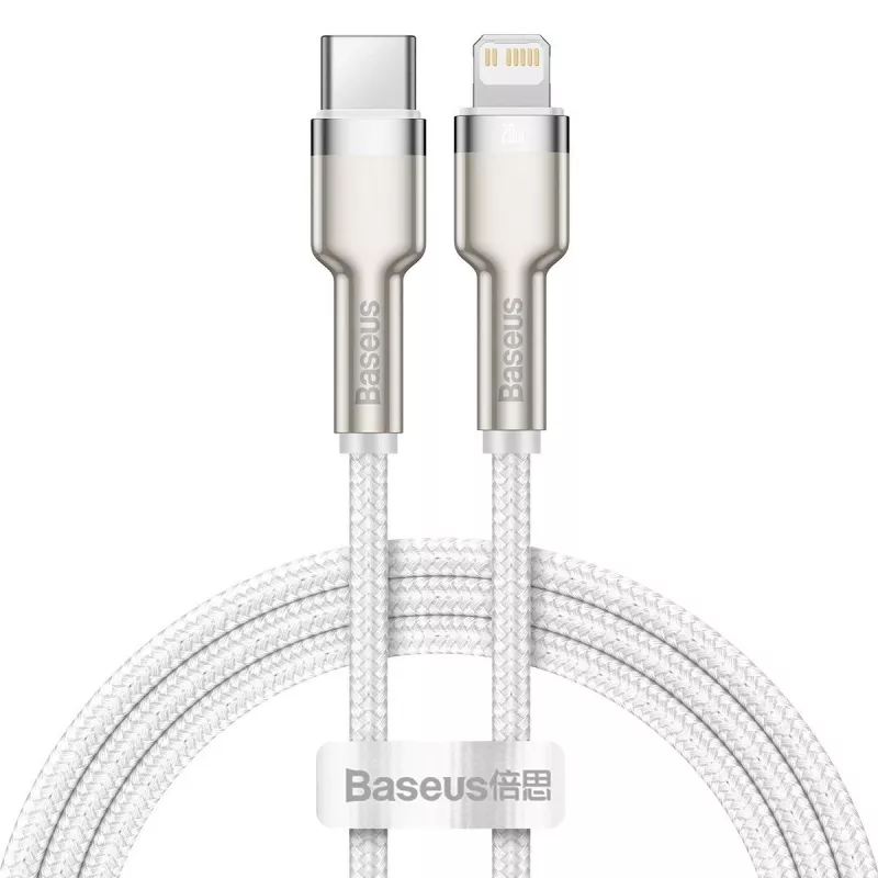 USB-C naar Lightning kabel Baseus Cafule 1 m, 20 W, zinkbehuizing, wit