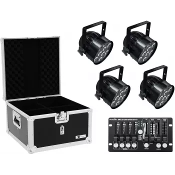 LED PAR-schijnwerperset EUROLITE 4x PAR-56 QCL met flightcase en controller