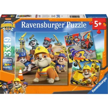 Kinderpuzzelset Ravensburger Rubble & Crew werkmachines — 3 puzzels × 49 stukjes