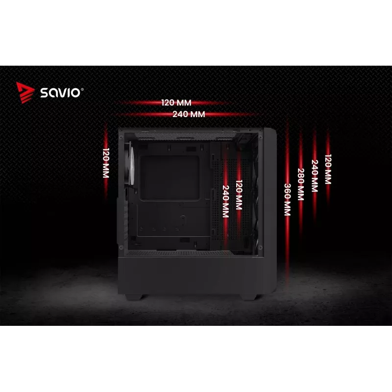 Savio Noctis Glass RGB Cube pc-behuizing, ATX/Micro-ATX/Mini-ITX, voorkant van gehard glas, RGB-fans, zwart
