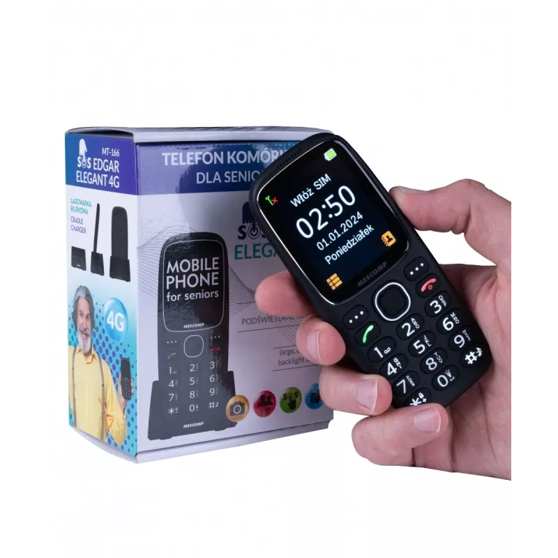 Mobiele telefoon Mescomp MT-166 Edgar, elegant, voor senioren, 4G, zwart