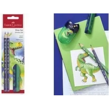 Grafietpotloodset Faber-Castell Dino HB blauw – HB houten potloden, blauwe schacht, set