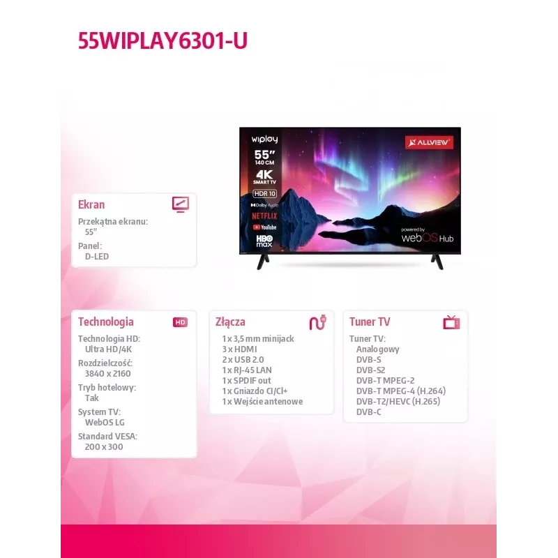 LED-tv 55 inch 55WIPLAY6301-U