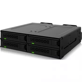 ICY DOCK - MB324V4P-B - ExpressCage - 4-bay 15 mm U.2/U.3 SSD wisselraam voor 5,25-inch inbouwvak – gereedschapsloos SSD-montagesysteem
