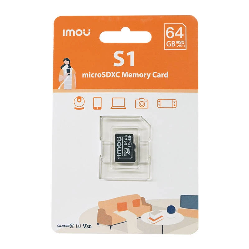 MicroSD-geheugenkaart IMOU ST2-64-S1 64 GB, Class 10, lezen 95 MB/s, schrijven 35 MB/s, U3 V30