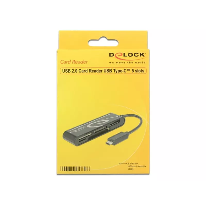 DeLOCK USB2.0 Card Reader USB Type-C male 5 slots - kaartlezer - all-in-one (multi-format) - USB-C (91739)