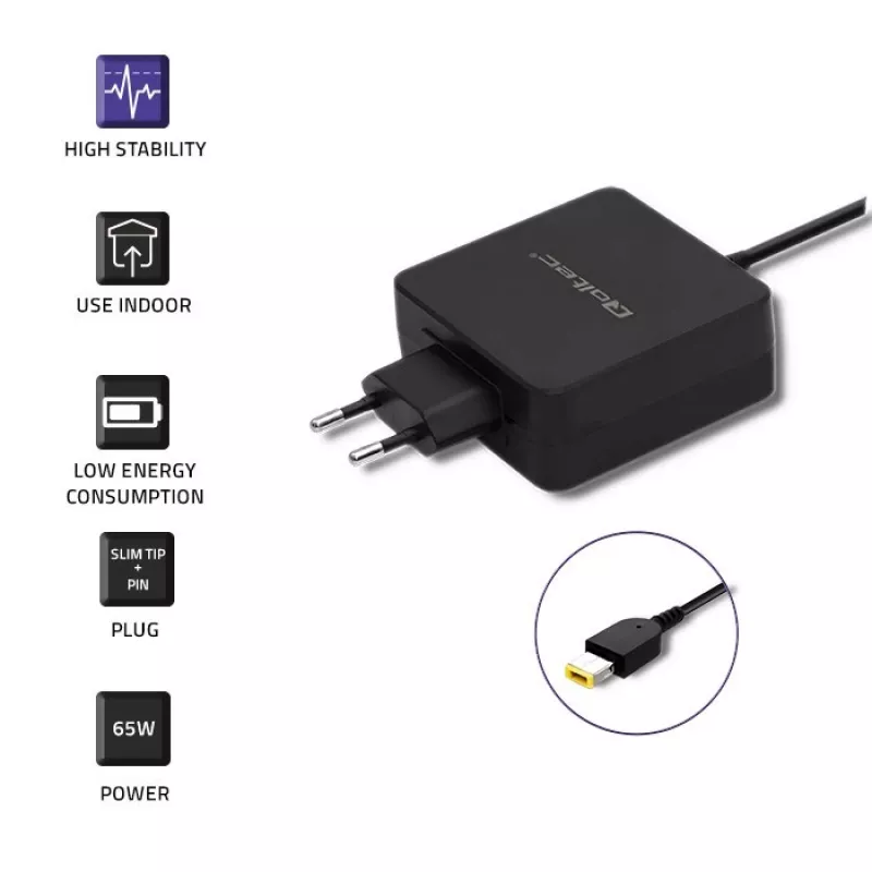 Voeding QOLTEC 51766 65W AC/DC 20V 3,25A voor IBM/Lenovo, zwart, 1,75 m kabel