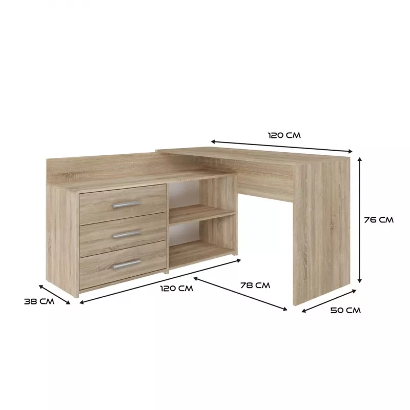 Topeshop DANY SONOMA KPL computertafel eikenkleur