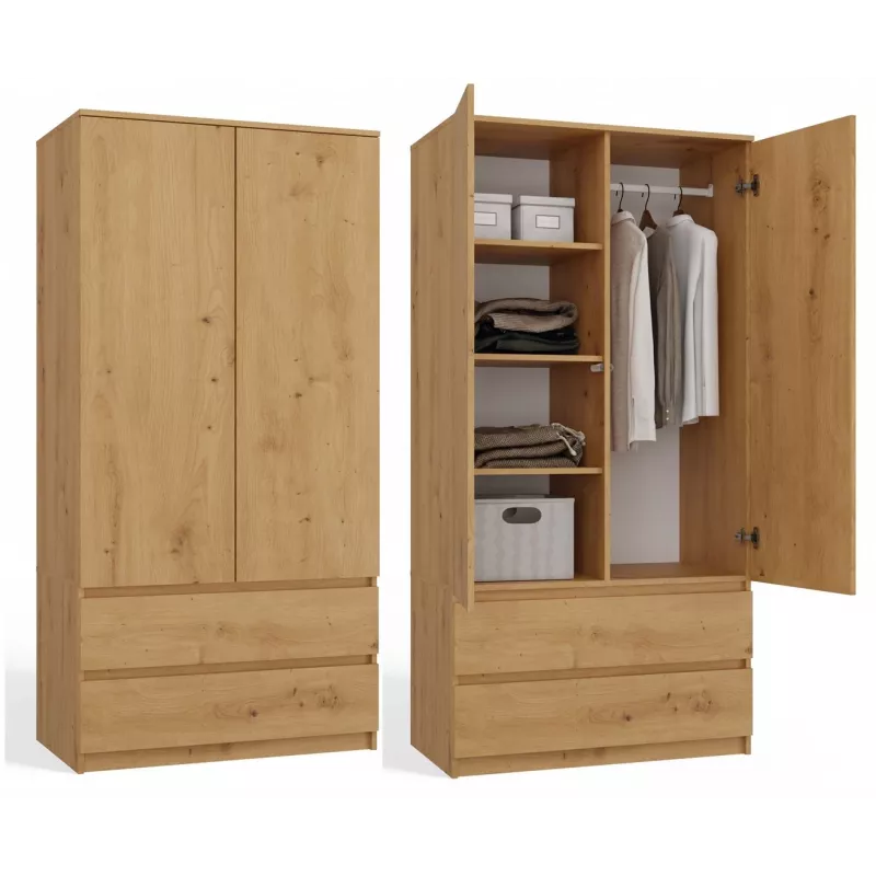 Topeshop SZAFA MALWA ART slaapkamerkast 5 schappen 2 deur(en) eiken