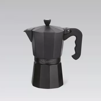 Mokakan Maestro MR-1666-6-Zwart — handmatige espressokan voor de kookplaat, 6 kopjes, 300 ml, zwart aluminium