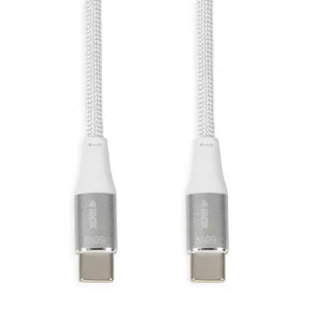 USB-C-naar-USB-C-kabel IBOX IKUTC2W 2 m, USB 2.0, 3 A, wit, textielvlechtwerk