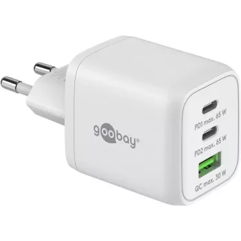 USB-C snellader Nano, PD, GaN, 65 watt (wit, 1x USB-A, 2x USB-C PD, Charge 3.0)