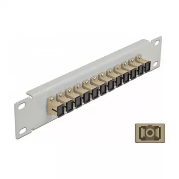 Glasvezel patchpaneel DeLOCK 10 inch 12 poorten SC simplex beige 1U grijs