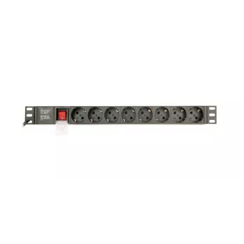Power Distribution Unit GEMBIRD EG-PDU-014-C14, 8 AC-uitgangen, C14-ingang, 3 m kabel, 1U, 3680 W, 10 A, aluminium, zwart