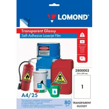 Zelfklevende transparante hoogglansfolie A4, Lomond, 25 vel