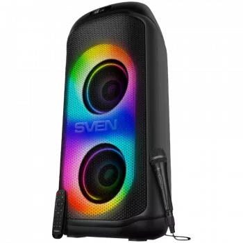 Luidspreker SVEN PS-1050, zwart (200W, TWS, Bluetooth, FM, USB, microSD, LED-display, 7200mAh)