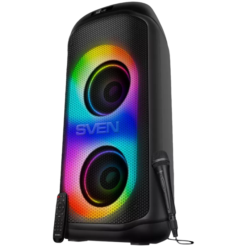 Luidspreker SVEN PS-1050, zwart (200W, TWS, Bluetooth, FM, USB, microSD, LED-display, 7200mAh)