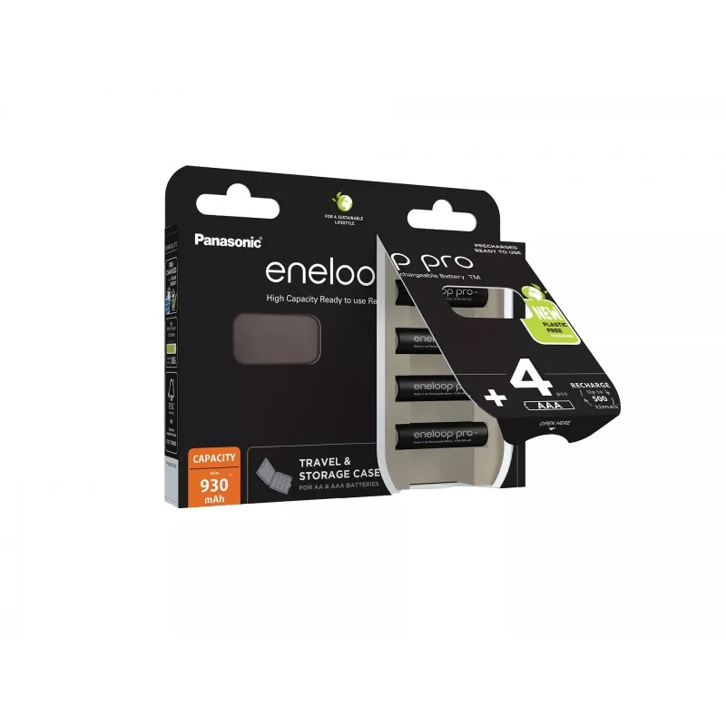 Oplaadbare batterijen PANASONIC ENELOOP PRO AAA 930 mAh 4 stuks + etui (BK-4HCDE/4CP+CASE)