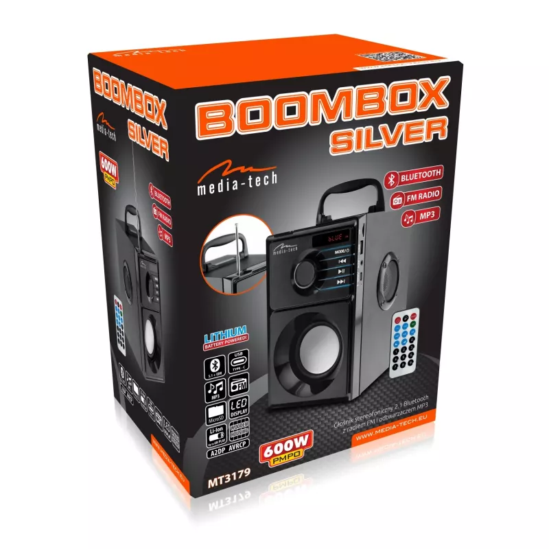 Draagbare luidspreker MEDIA-TECH MT3179, 20 W (RMS 15 W), Bluetooth 5.1, FM, MicroSD, USB, AUX, Li-Ion, 6 uur, houten behuizing