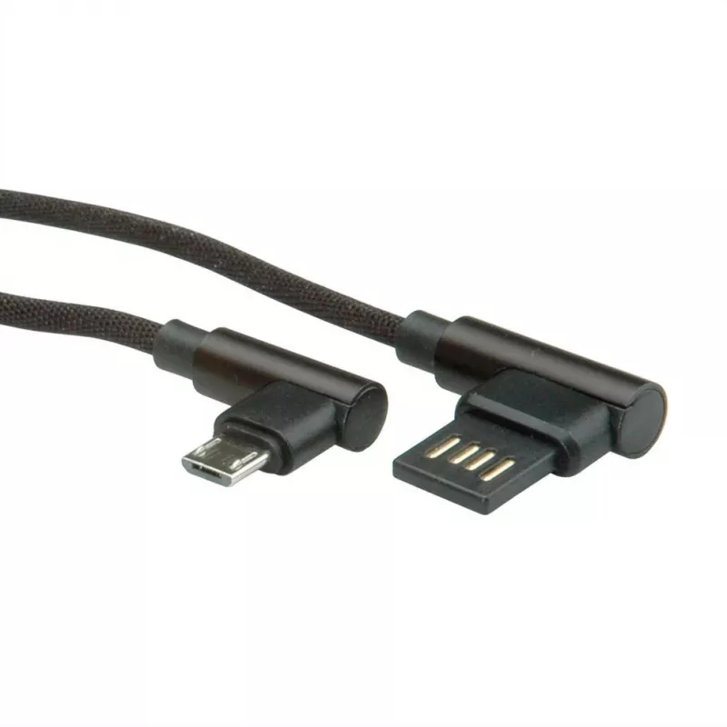 ROLINE USB 2.0-kabel, haaks, type A omkeerbaar - Micro B, ST/ST, zwart, 0,8 m (11.02.8720)