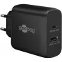 USB-C dual-fast charger, PD, GaN, 65 watt (zwart, 1x USB-C, 1x USB-A, Power Delivery)