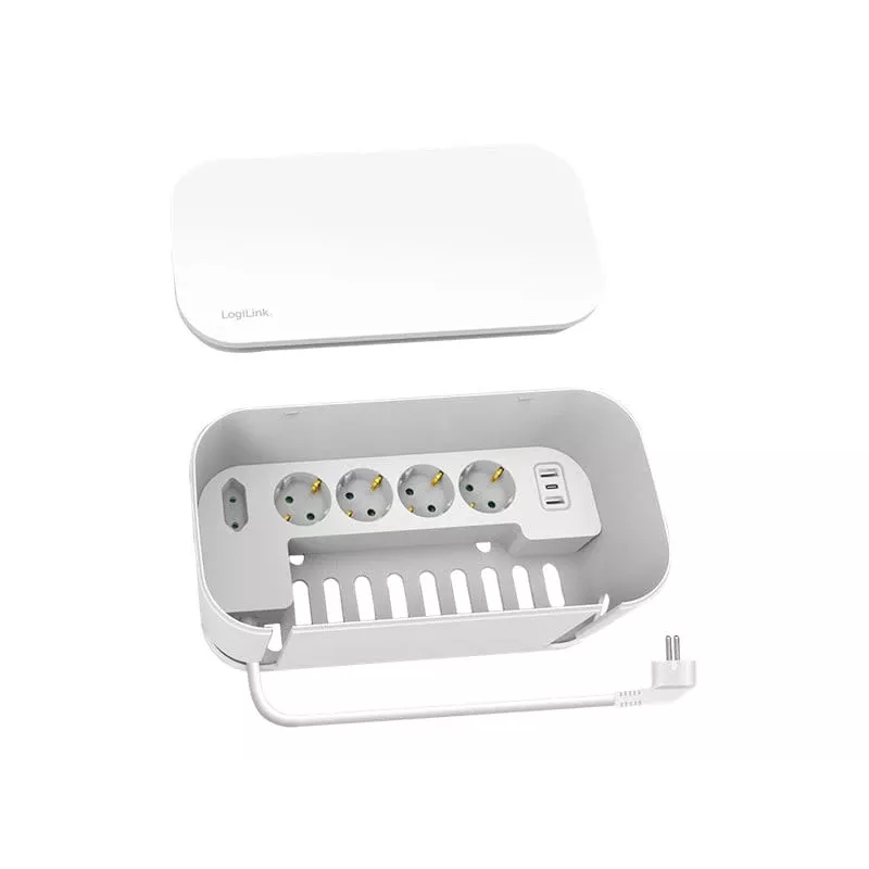 LogiLink stekkerdoos LPS281U 4 veiligheidsstopcontacten 2 USB-A 1 USB-C wit