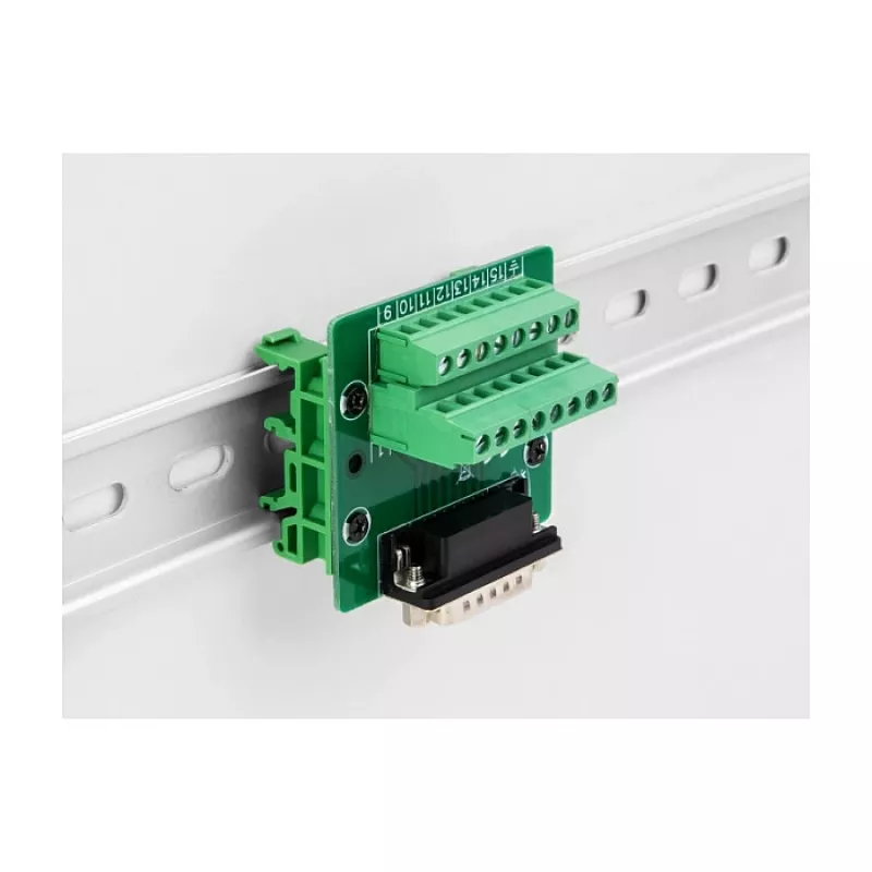 DeLOCK 66909 D-Sub 15-pins stekker naar 16-pins klemmenblok adapter voor DIN-rail