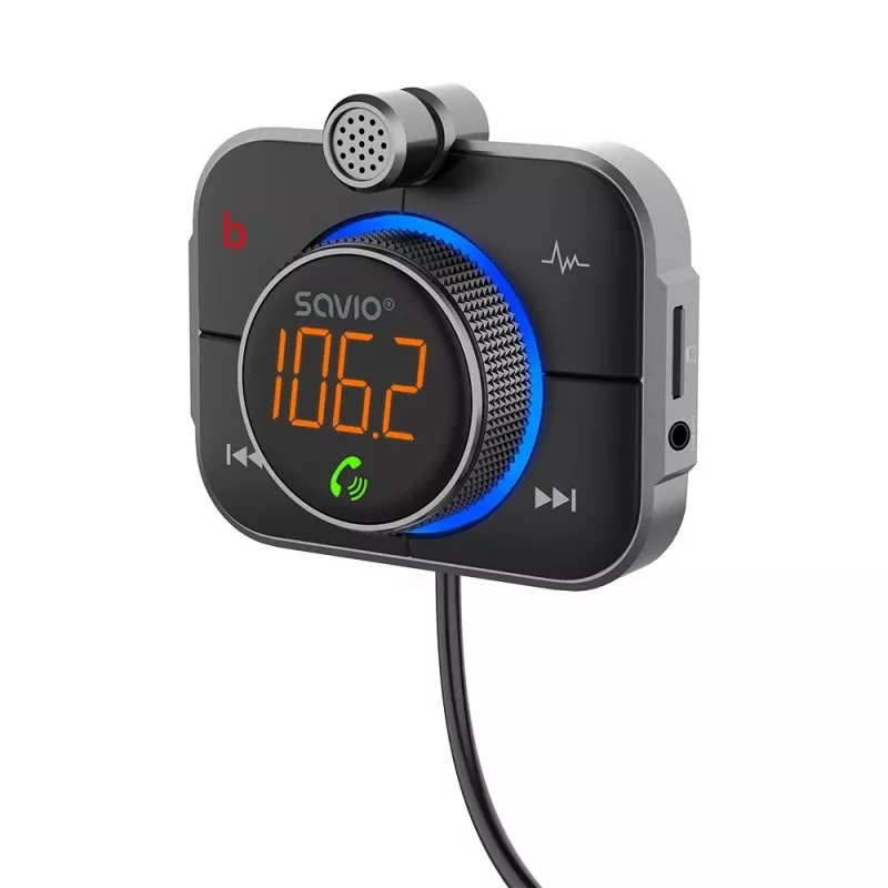 FM-transmitter SAVIO TR-14 Bluetooth USB, FM 87,6–107,9 MHz, MicroSD, USB-C, 12 V autostroom