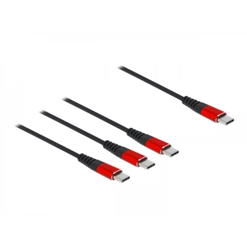USB-oplaadkabel DeLOCK 3 in 1 USB Type-C naar 3 x USB Type-C 1 m zwart/rood