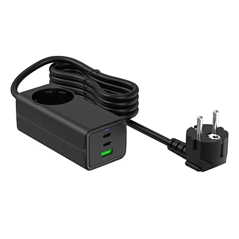 Akyga AK-CH-21 GaN USB-oplader 65 W, 2 x USB-C + USB-A, met stopcontact, 1,5 m, zwart