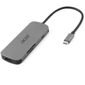7-in-1 USB-C-dongle Acer — USB 3.2 Gen 1 Type-C, 3x USB-A, HDMI, SD/MicroSD, 100W PD, zilver