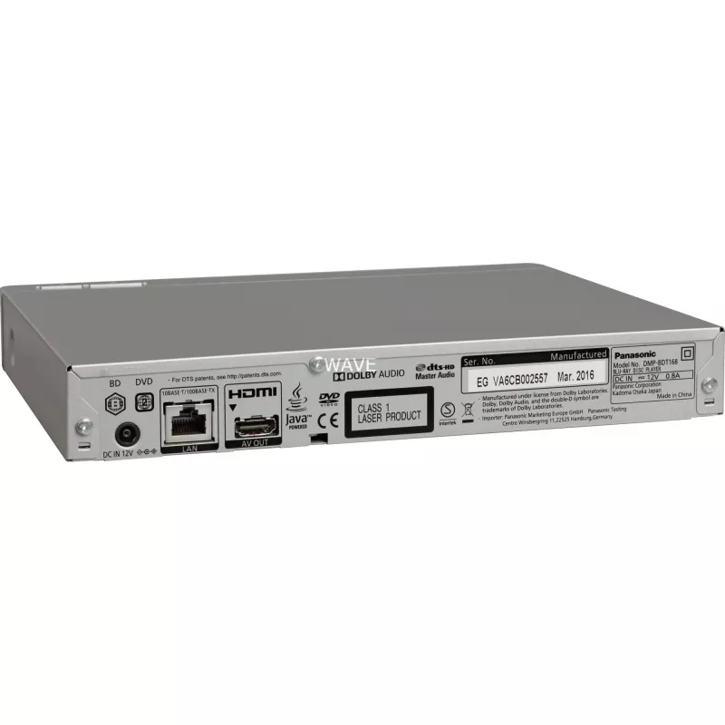 Panasonic Blu-ray Disc-speler DMP-BDT168EG DVD-video, MP3, WMA, JPEG, WAV, XviD, AAC, AVCHD, MKV, CD-DA, FLAC, MPO, BD-MV, ALAC USB-aansluiting