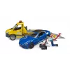 Bruder MB Sprinter autotransporter met licht- en geluidsmodule, oranje/blauw, incl. roadster