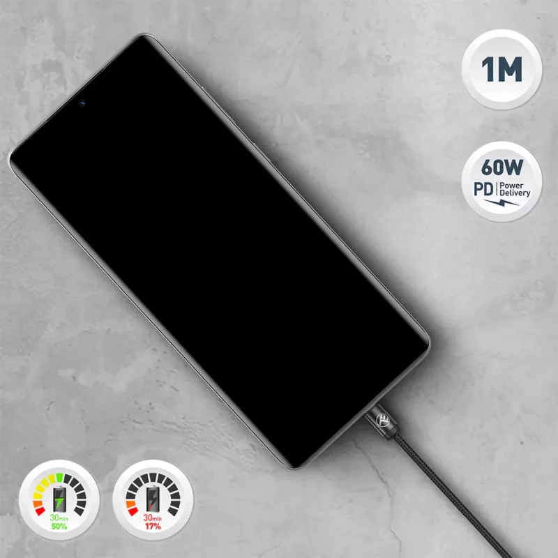 USB-C-kabel Tellur TLL155791, 1 m, 3A, zwart