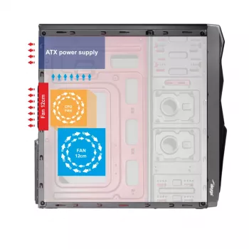 Akyga AK939BL midi-tower pc-behuizing, ATX / Micro-ATX / Mini-ITX, 2x USB 2.0, zonder voeding, zwart
