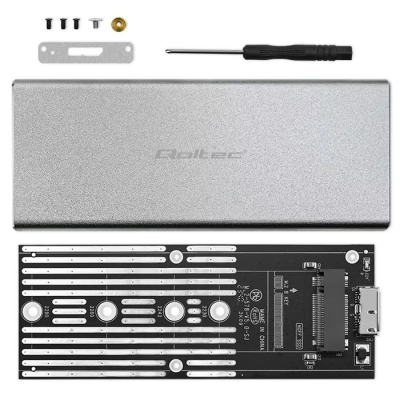 Aluminium behuizing QOLTEC 51833 voor M.2 SSD, SATA naar USB 3.0, ondersteunt tot 2 TB