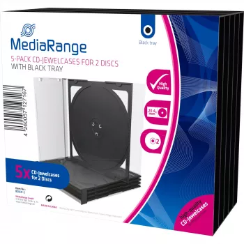 MediaRange BOX31-2 cd-/dvd-jewelcase voor 2 discs, zwart/transparant, 5 stuks