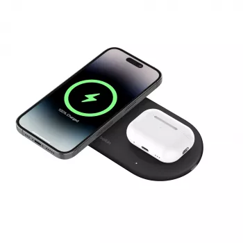 Belkin WIZ021VFBK – 2-in-1 draadloos laadstation met Qi2-technologie 15 W, zwart