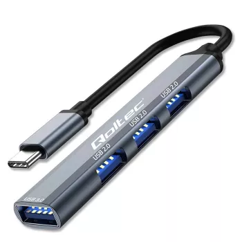 USB-hub QOLTEC 53792, USB-C 3.1 naar 4 poorten (USB 3.0 x1, USB 2.0 x3)