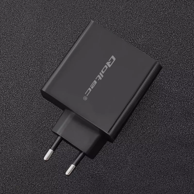 Qoltec 51716 wandlader 63 W, USB-C PD + USB QC 3.0, 5-20 V 1,5-3 A, zwart